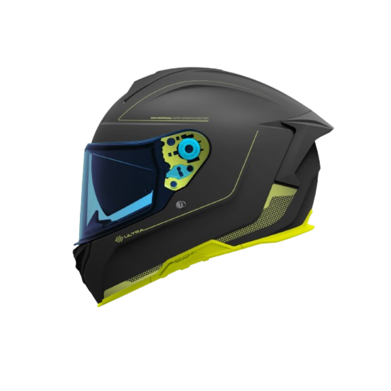 Capacete Integral Unik c/oculo Solar Ultra DV (MicroDot  Preto Mate.Amarelo)