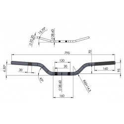 Guiador s/travessão Ø28.6mm / 795x95mm - Preto